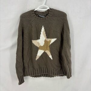 Wooden Ships Brown Star Knit Sweater Crewneck Mohair Wool Blend Pullover medium
